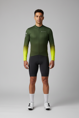 Mektrax Olive Green Long Sleeve Cycling Jersey on Male Model